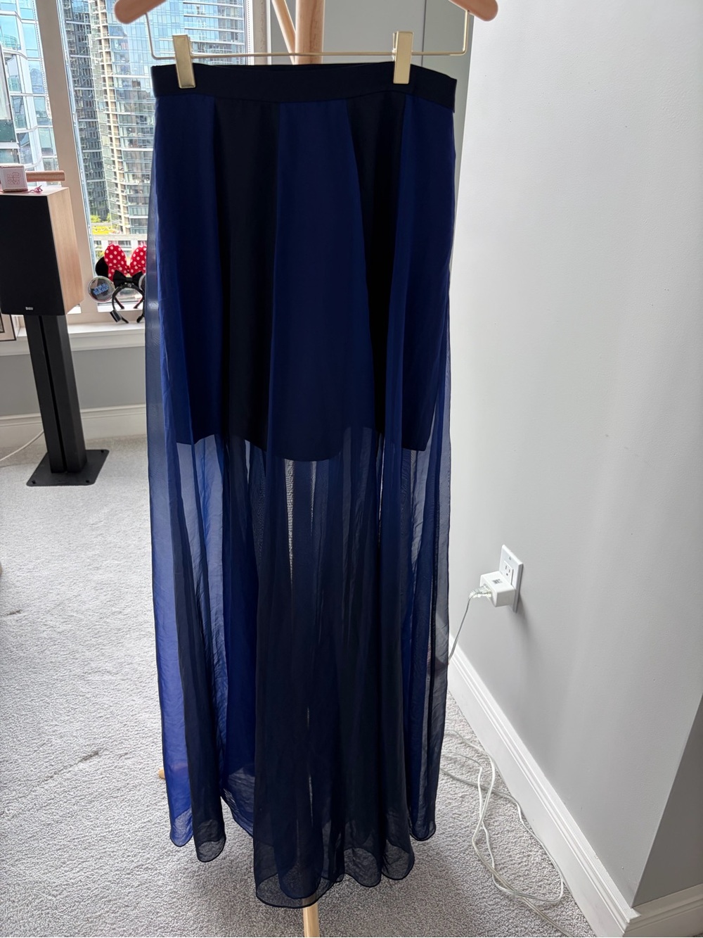 Black and navy long skirt with a slit
